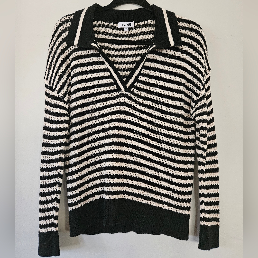 525 America Black And White Striped Sweater